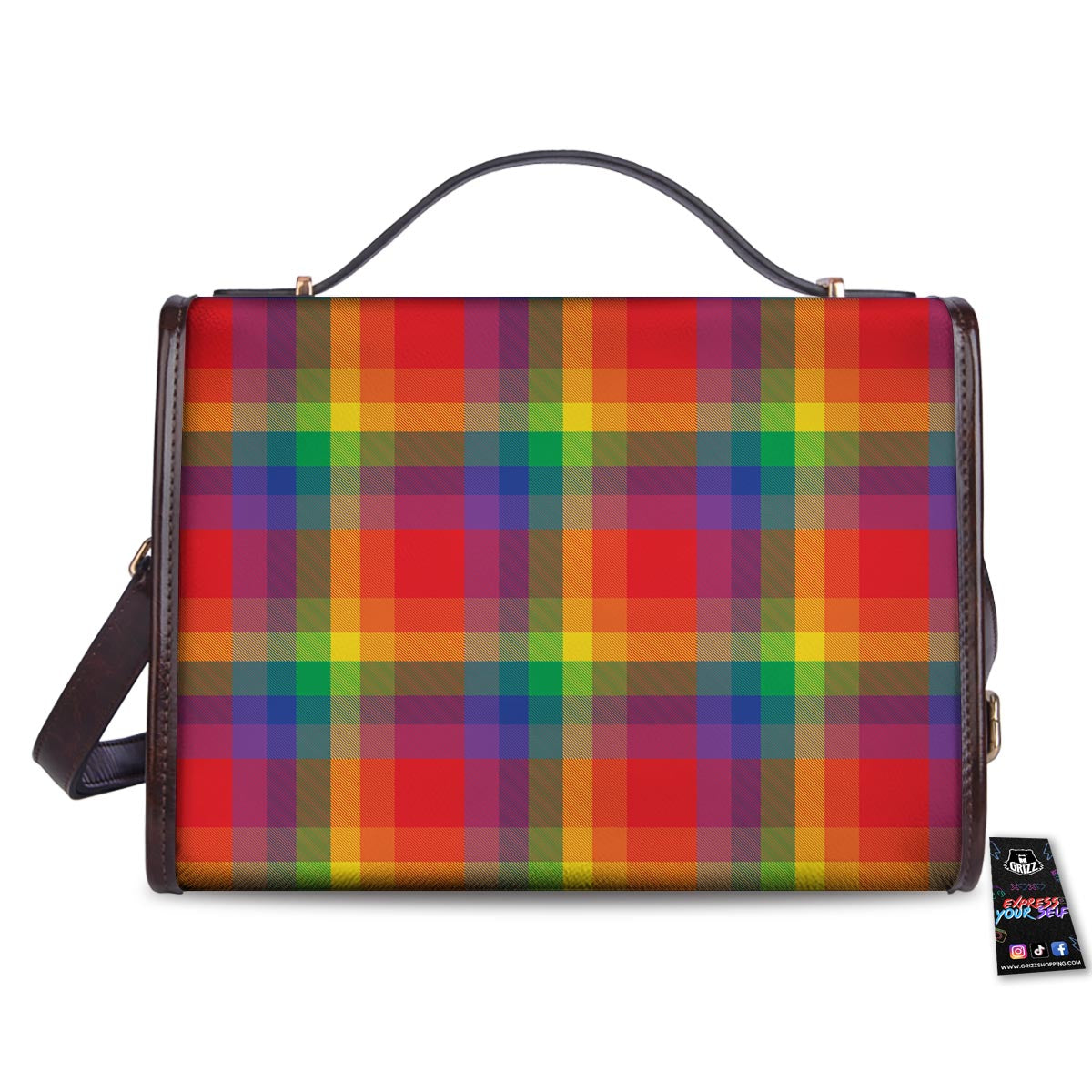 LGBT Plaid Rainbow Print Pattern Women's Satchel Bag-grizzshop