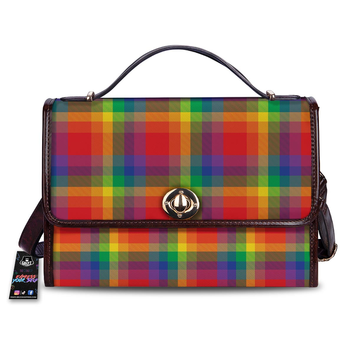LGBT Plaid Rainbow Print Pattern Women's Satchel Bag-grizzshop