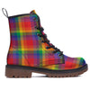 LGBT Plaid Rainbow Print Pattern Work Boots-grizzshop