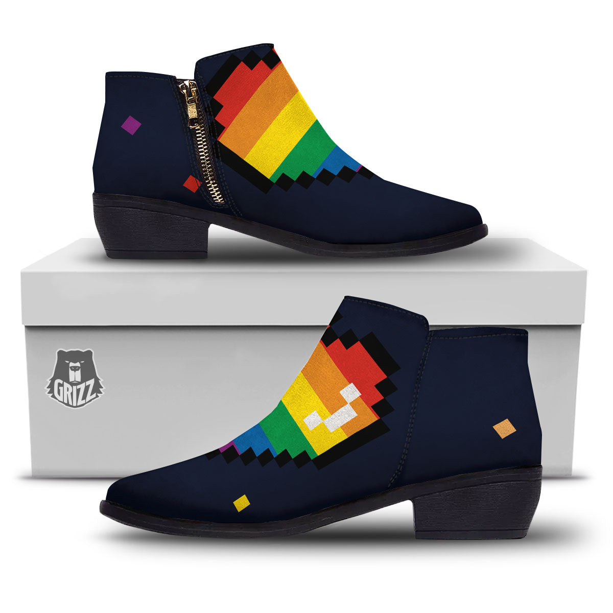 LGBT Pride 8 Bit Rainbow Pixel Heart Ankle Boots-grizzshop