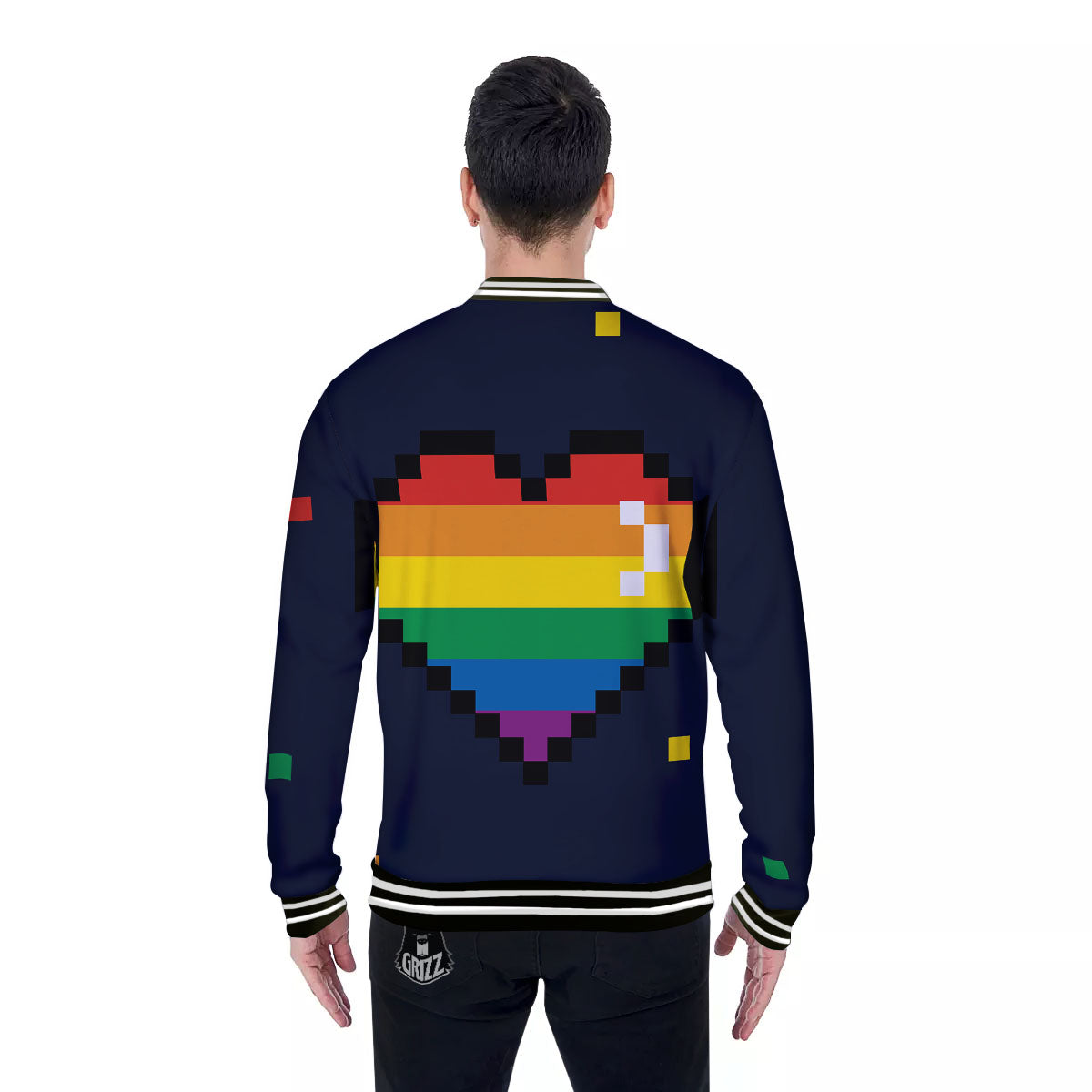 LGBT Pride 8 Bit Rainbow Pixel Heart Baseball Jacket-grizzshop