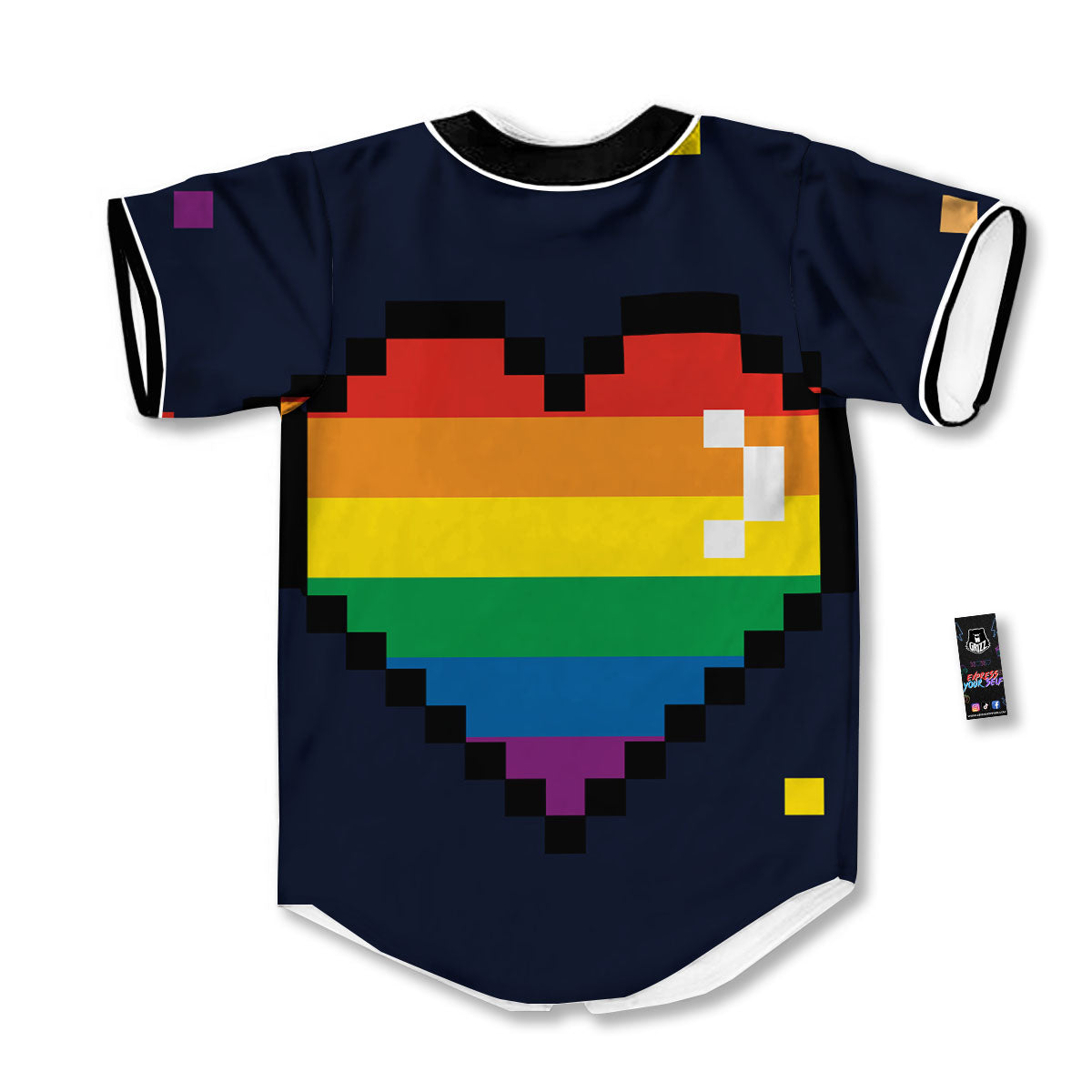 LGBT Pride 8 Bit Rainbow Pixel Heart Baseball Jersey-grizzshop