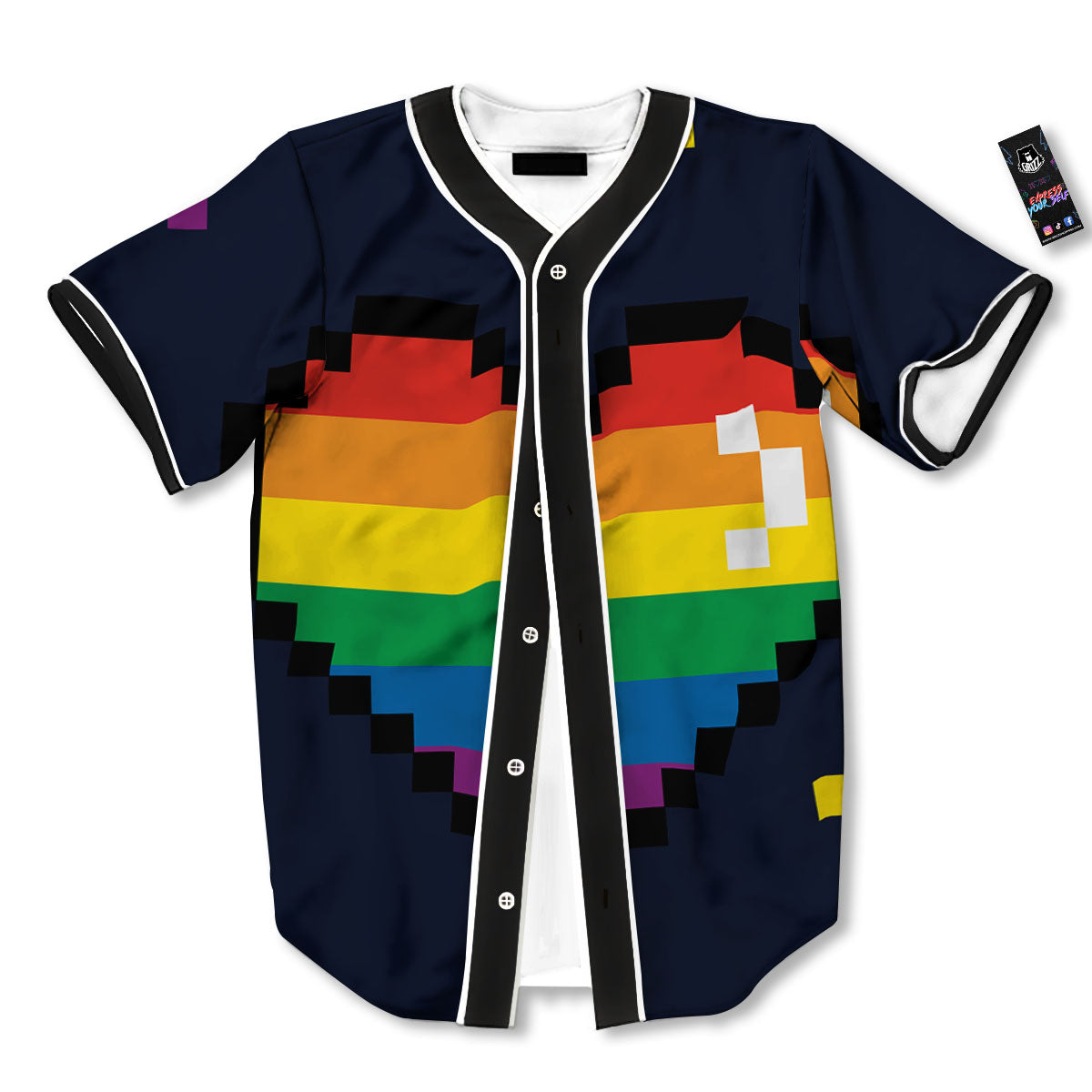 LGBT Pride 8 Bit Rainbow Pixel Heart Baseball Jersey-grizzshop