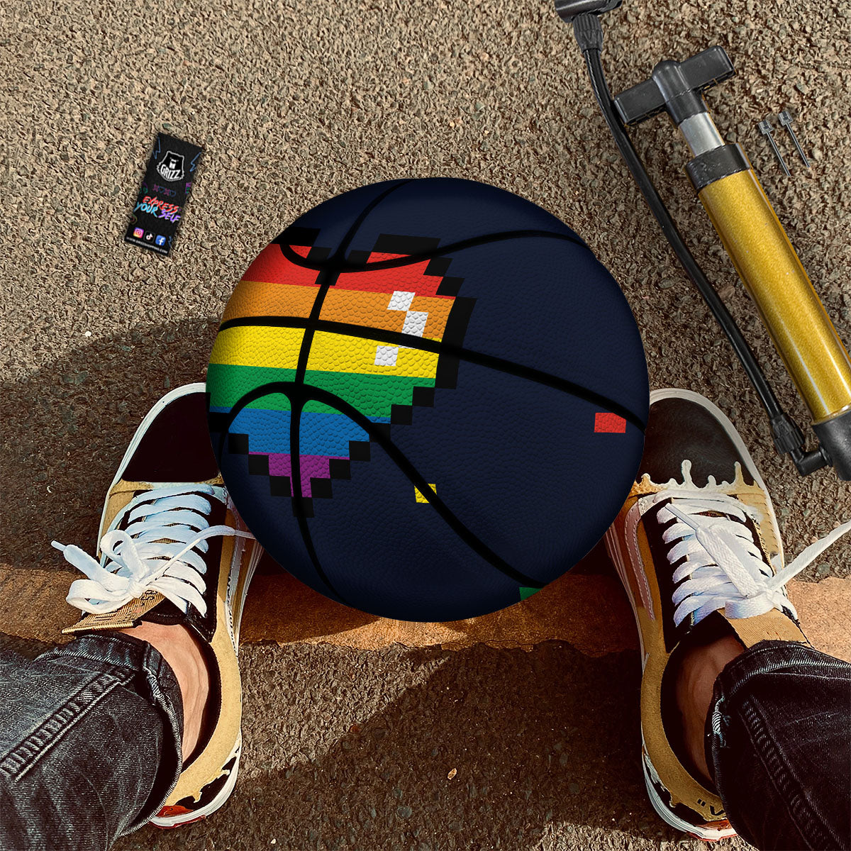 LGBT Pride 8 Bit Rainbow Pixel Heart Basketball-grizzshop