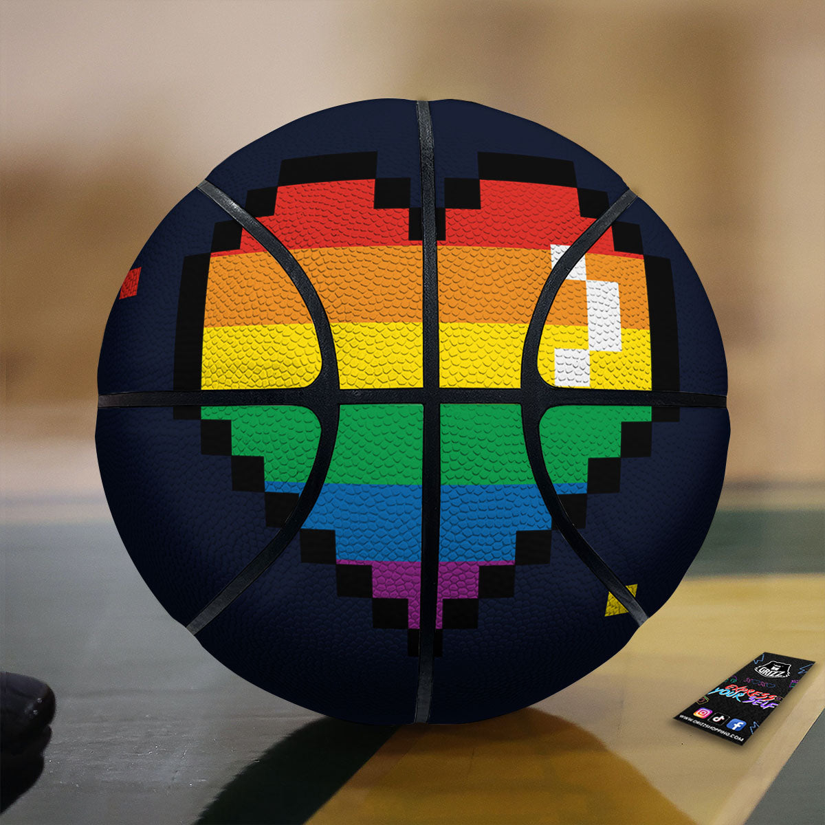 LGBT Pride 8 Bit Rainbow Pixel Heart Basketball-grizzshop