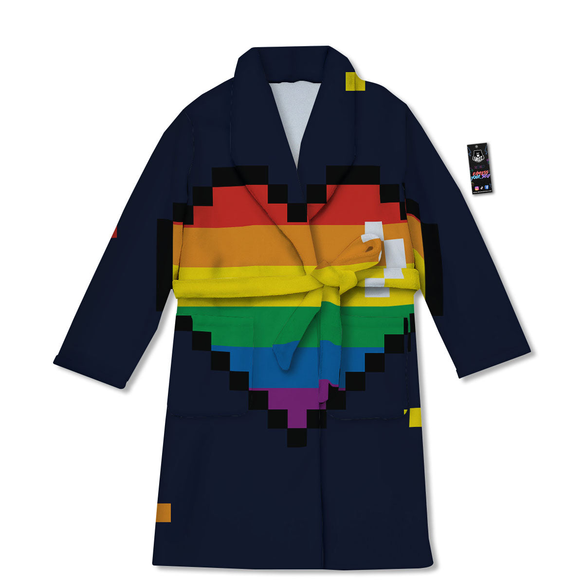 LGBT Pride 8 Bit Rainbow Pixel Heart Bathrobe-grizzshop