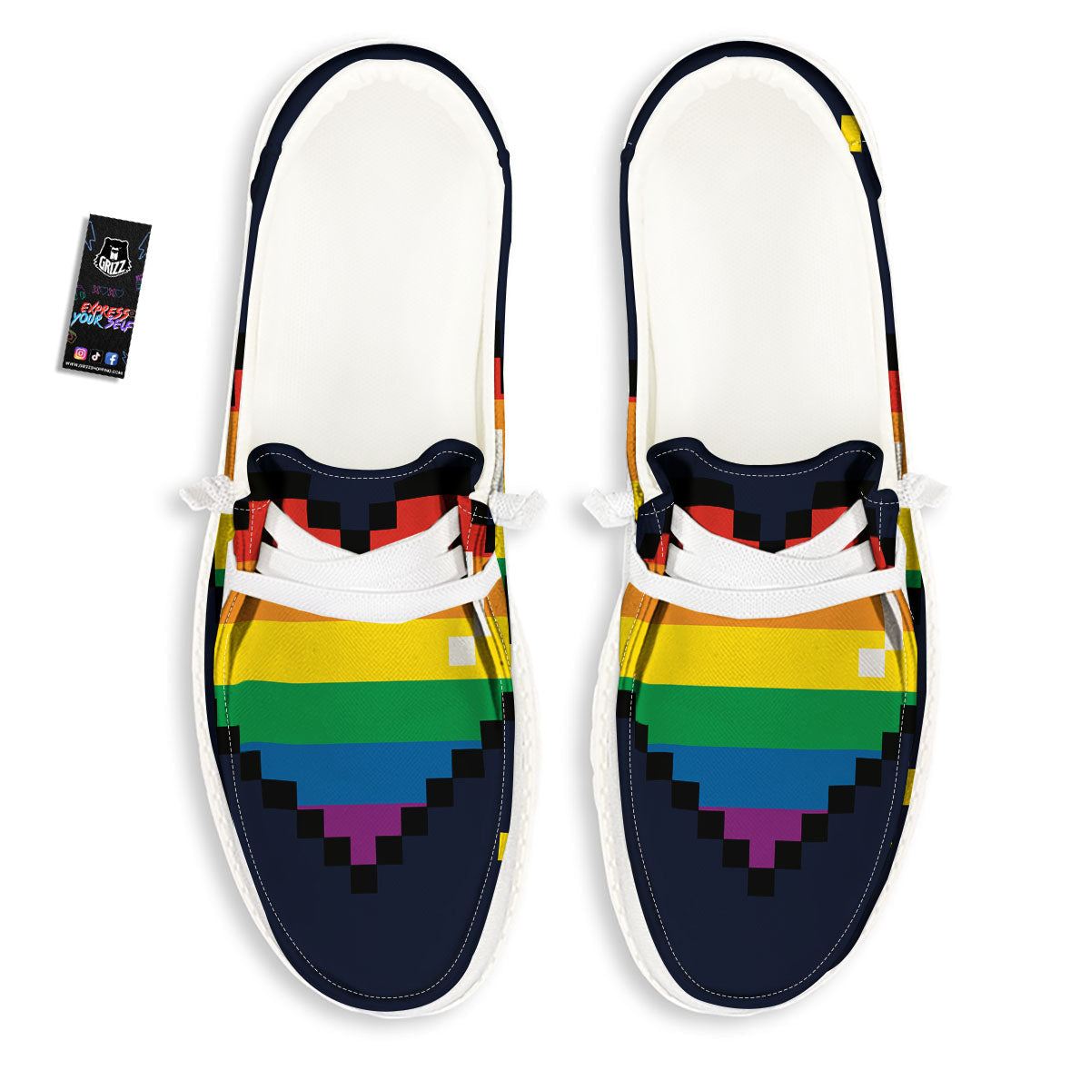 LGBT Pride 8 Bit Rainbow Pixel Heart Black Loafers-grizzshop