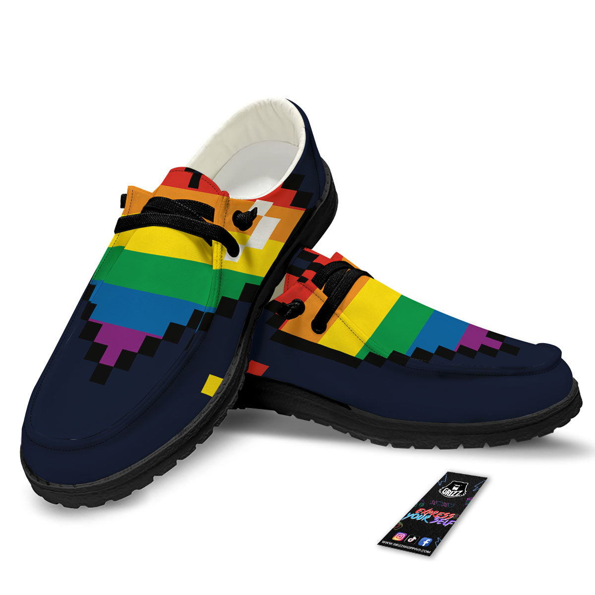 LGBT Pride 8 Bit Rainbow Pixel Heart Black Loafers-grizzshop