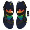 LGBT Pride 8 Bit Rainbow Pixel Heart Black Open Toe Sandals-grizzshop