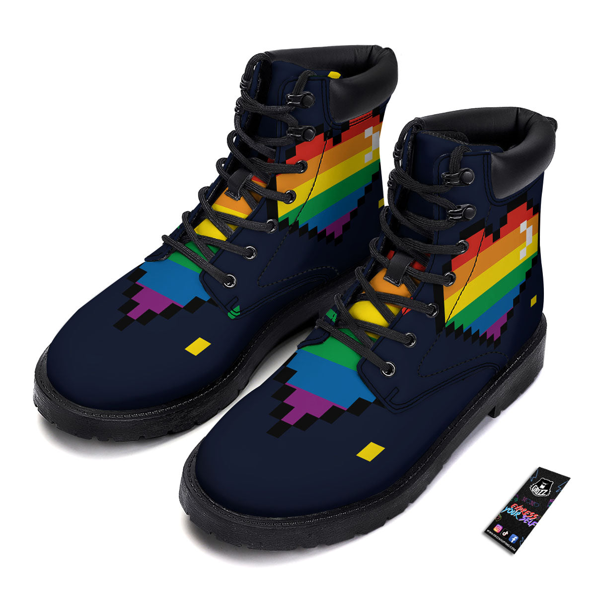 LGBT Pride 8 Bit Rainbow Pixel Heart Boots-grizzshop