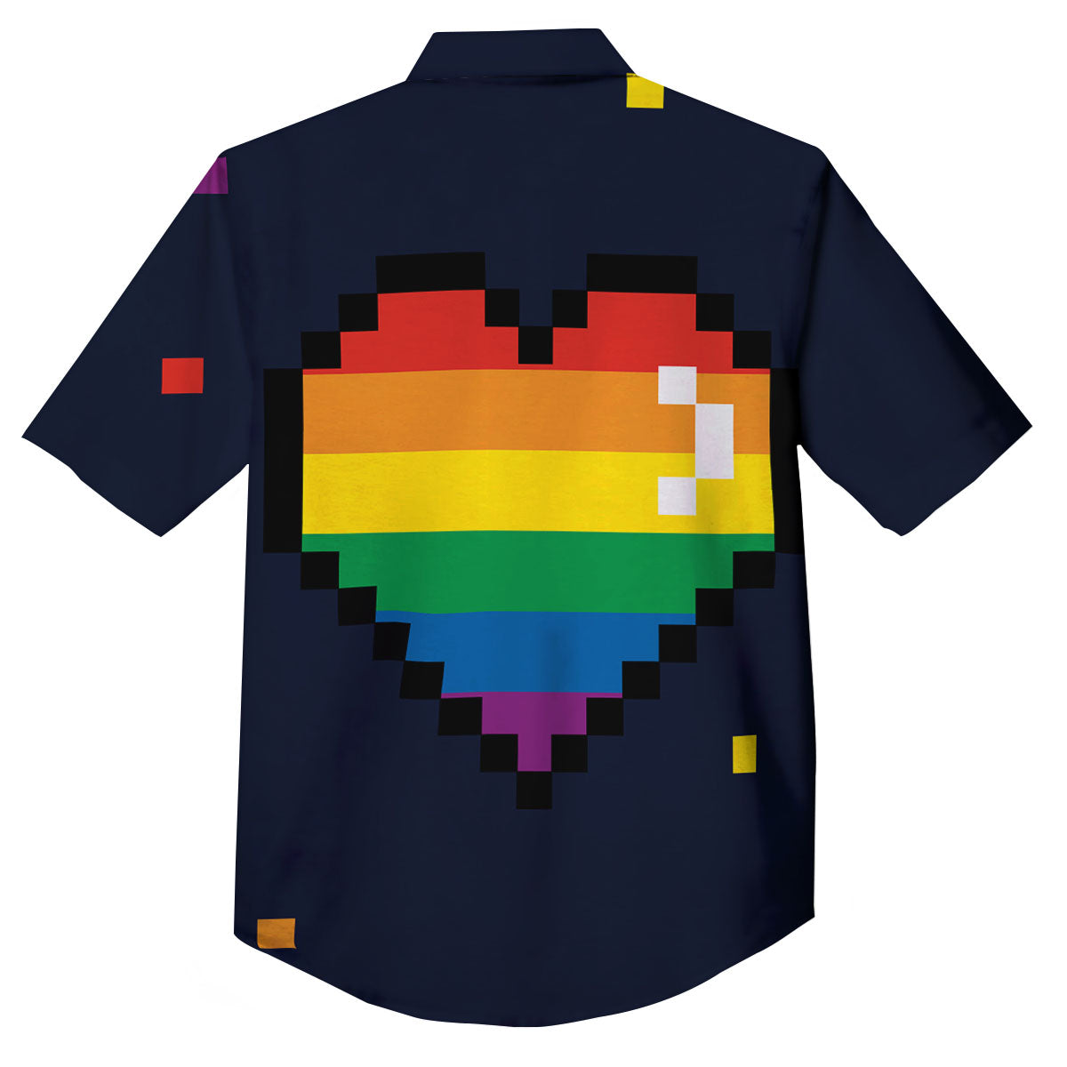 LGBT Pride 8 Bit Rainbow Pixel Heart Button Up Shirt-grizzshop