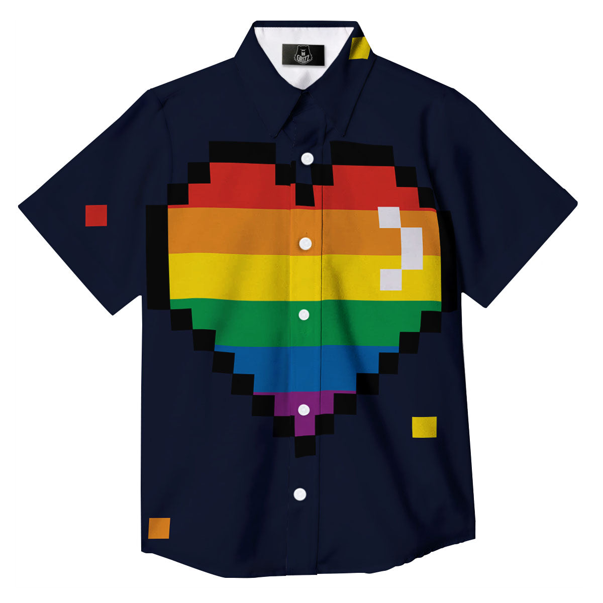 LGBT Pride 8 Bit Rainbow Pixel Heart Button Up Shirt-grizzshop