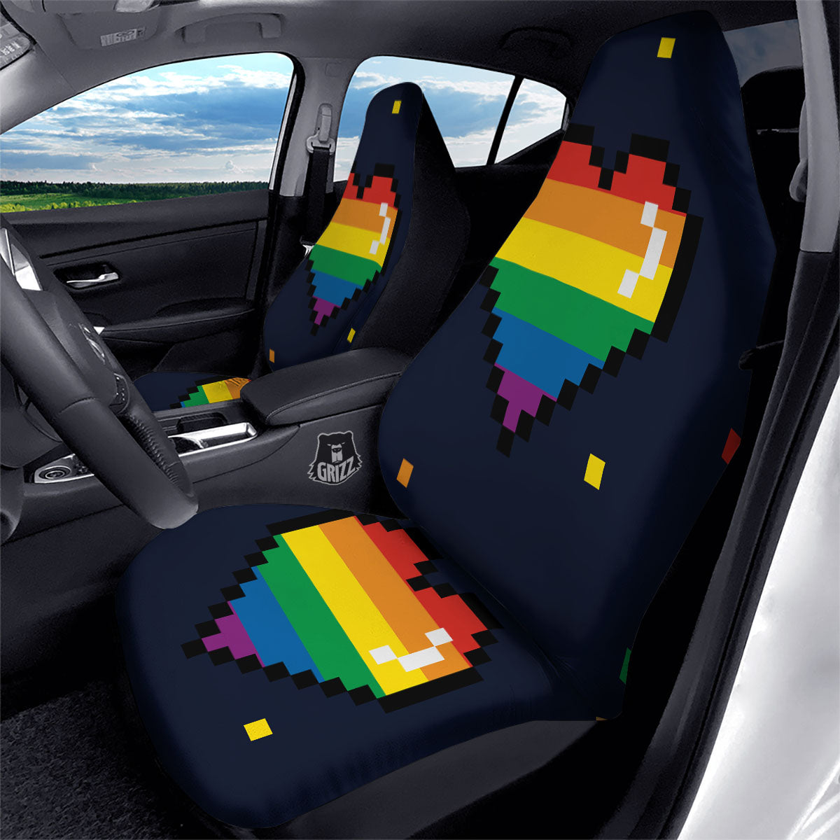 LGBT Pride 8 Bit Rainbow Pixel Heart Car Seat Covers-grizzshop