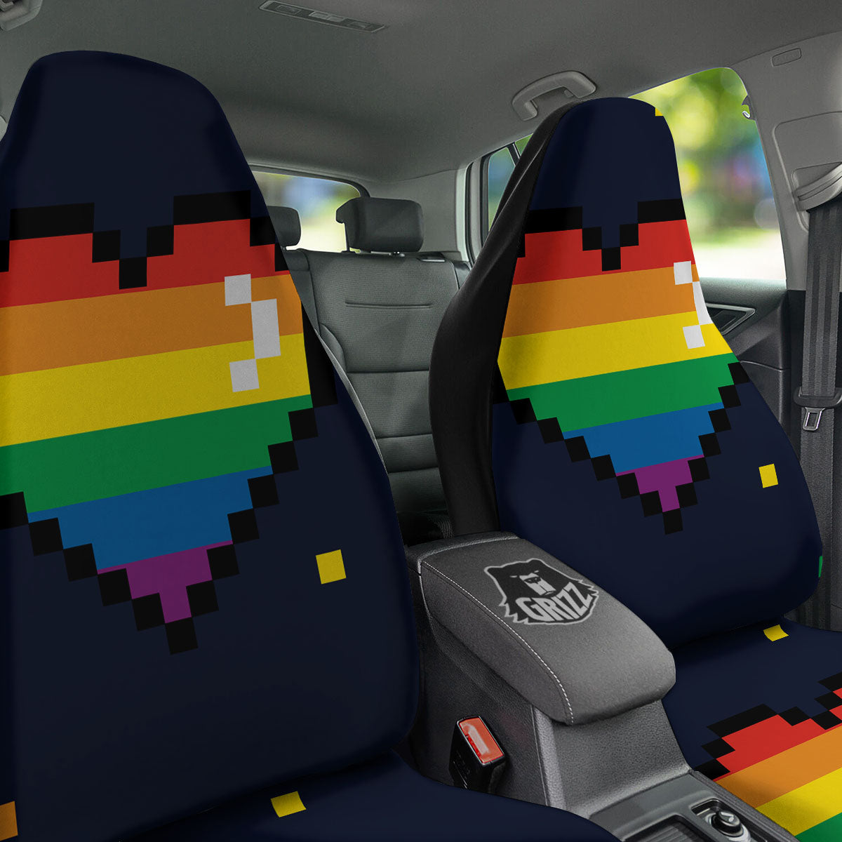 LGBT Pride 8 Bit Rainbow Pixel Heart Car Seat Covers-grizzshop