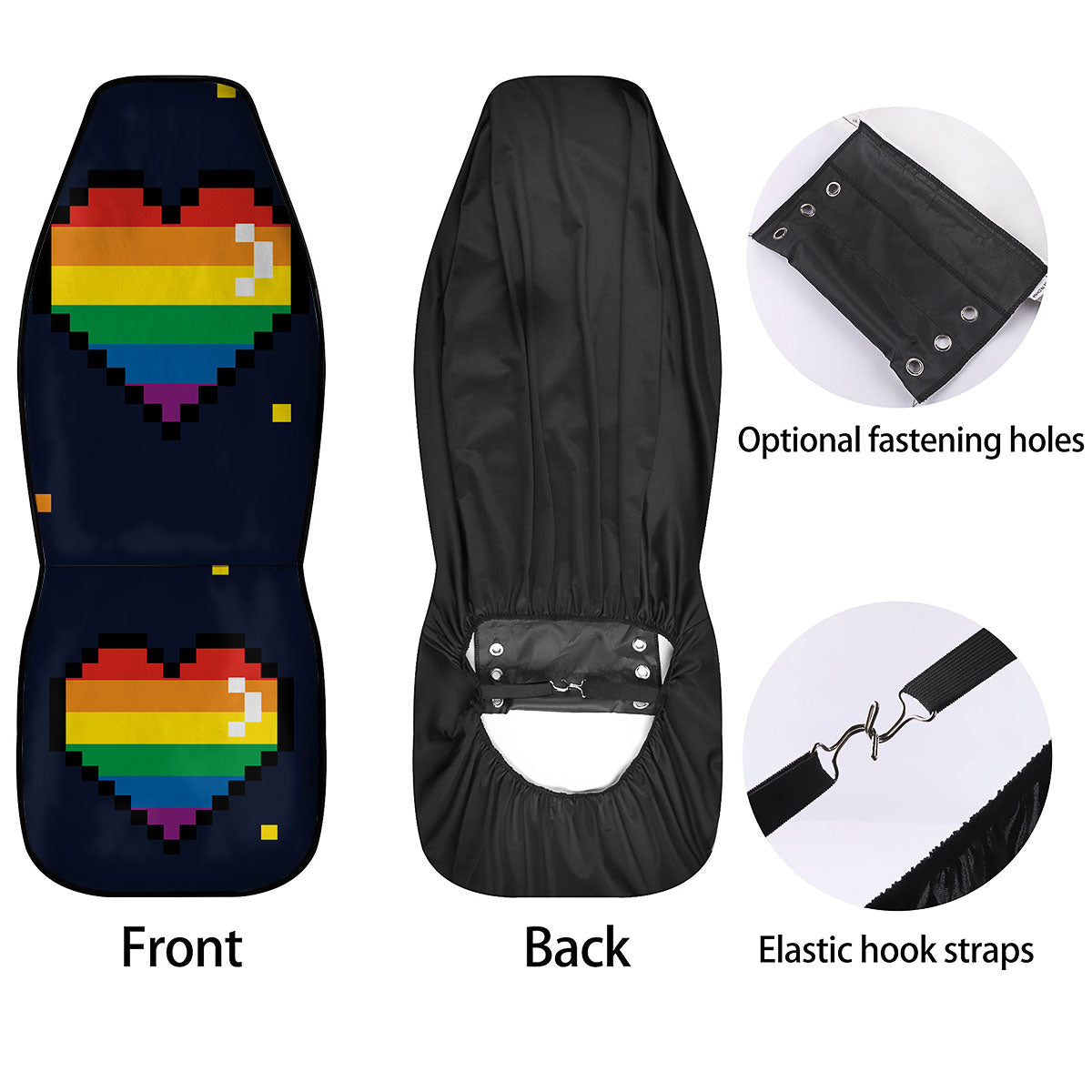 LGBT Pride 8 Bit Rainbow Pixel Heart Car Seat Covers-grizzshop