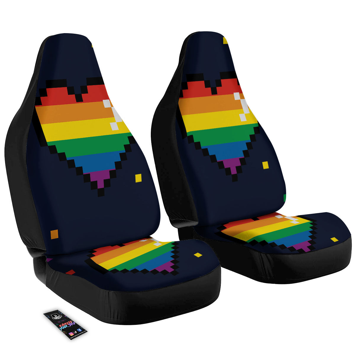 LGBT Pride 8 Bit Rainbow Pixel Heart Car Seat Covers-grizzshop