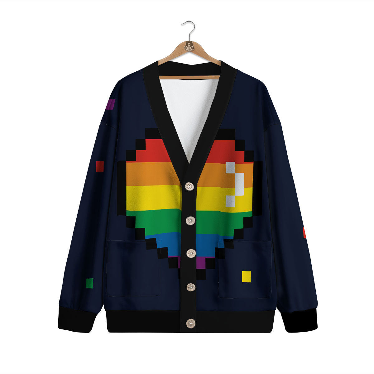 LGBT Pride 8 Bit Rainbow Pixel Heart Cardigan-grizzshop