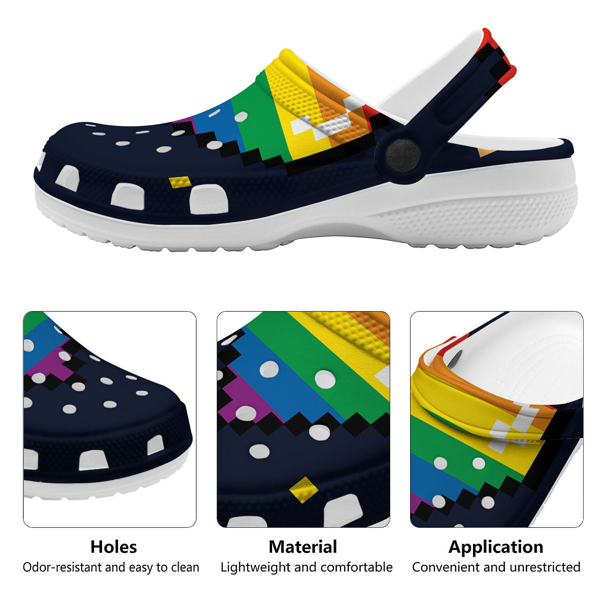 LGBT Pride 8 Bit Rainbow Pixel Heart Clog-grizzshop