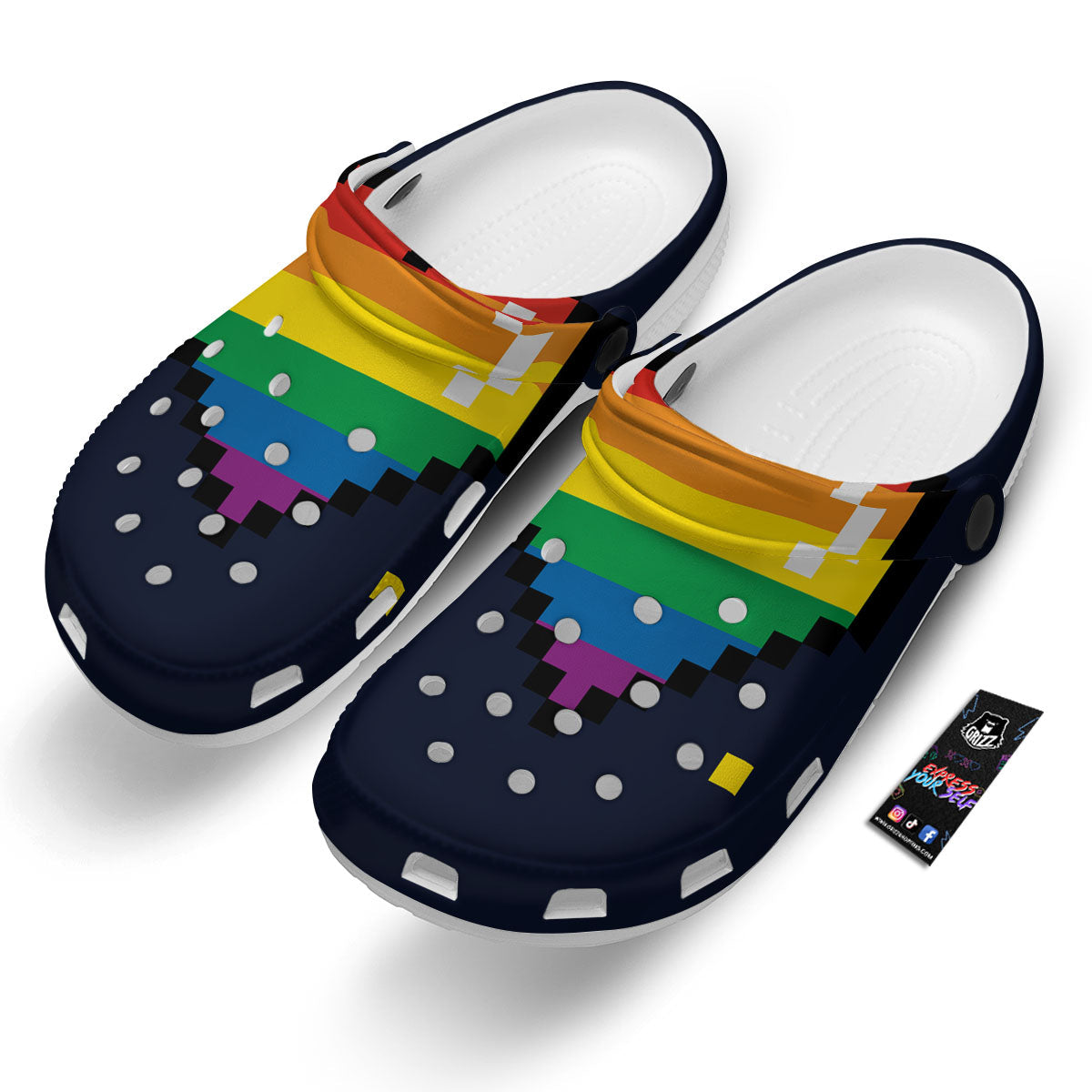 LGBT Pride 8 Bit Rainbow Pixel Heart Clog-grizzshop