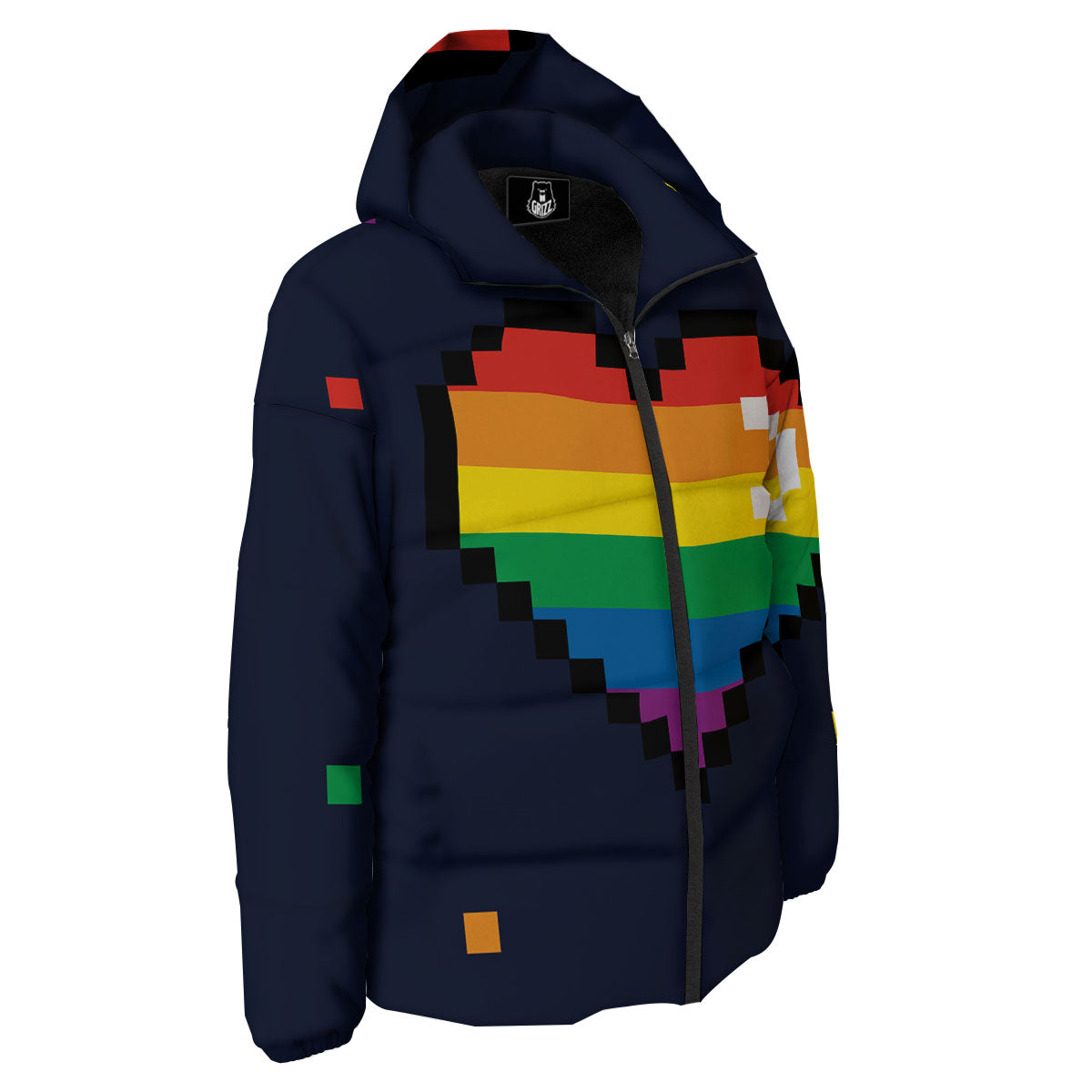 LGBT Pride 8 Bit Rainbow Pixel Heart Down Jacket-grizzshop