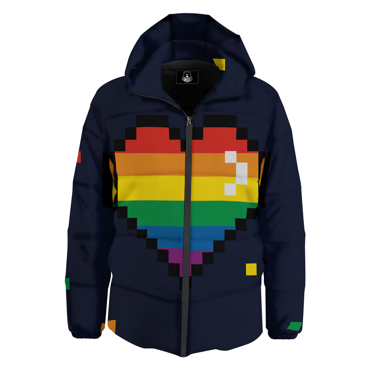 LGBT Pride 8 Bit Rainbow Pixel Heart Down Jacket-grizzshop