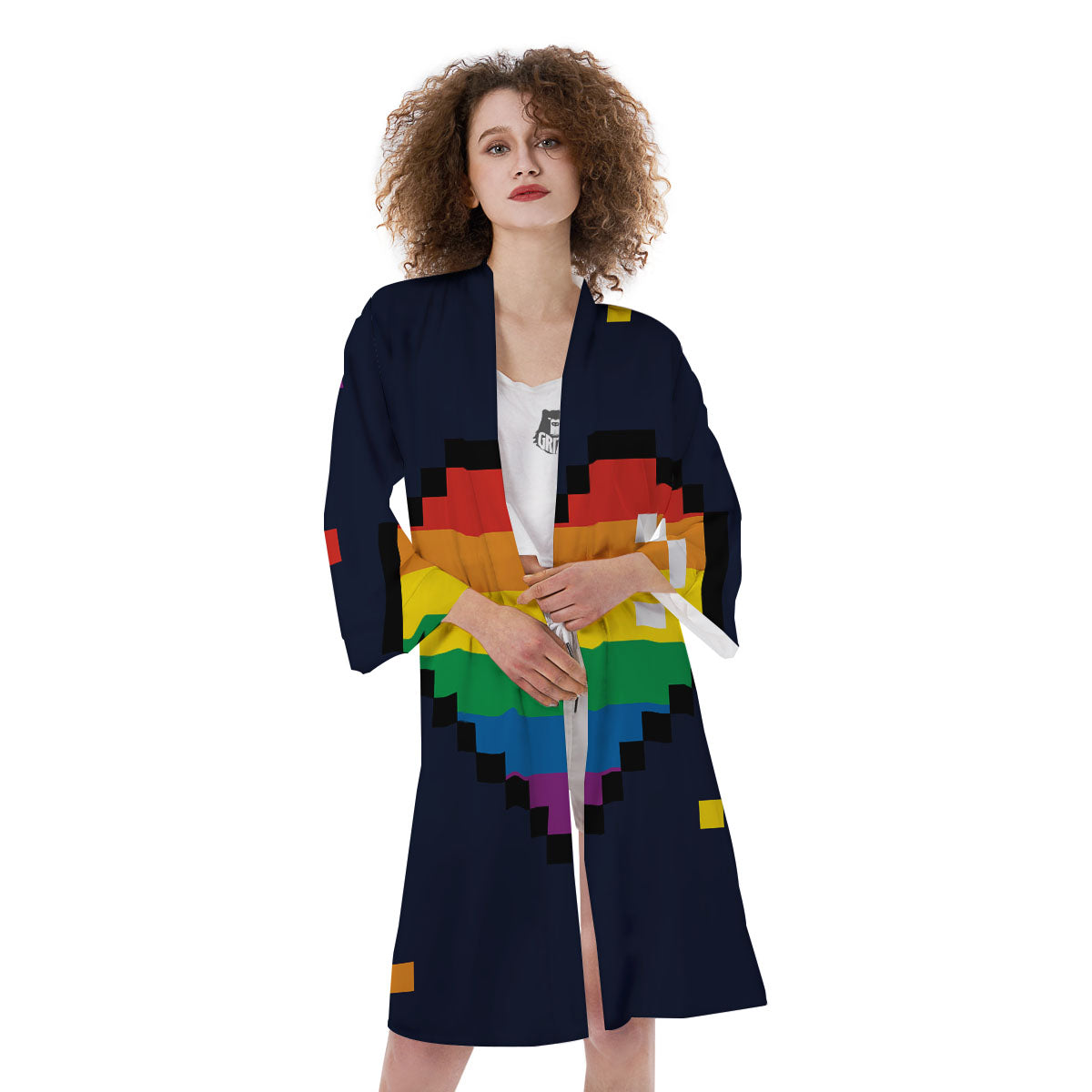 LGBT Pride 8 Bit Rainbow Pixel Heart Kimono-grizzshop