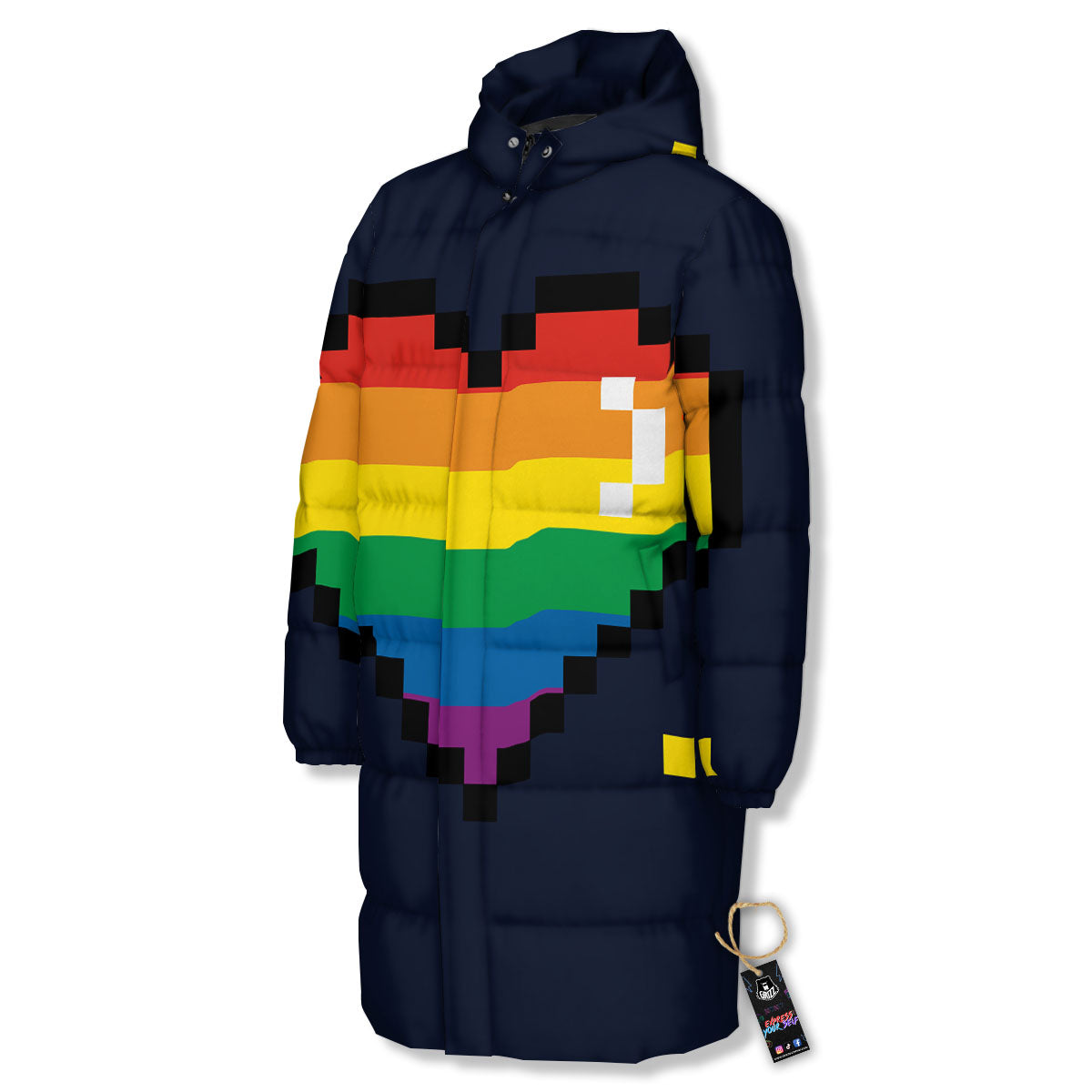 LGBT Pride 8 Bit Rainbow Pixel Heart Long Down Jacket-grizzshop