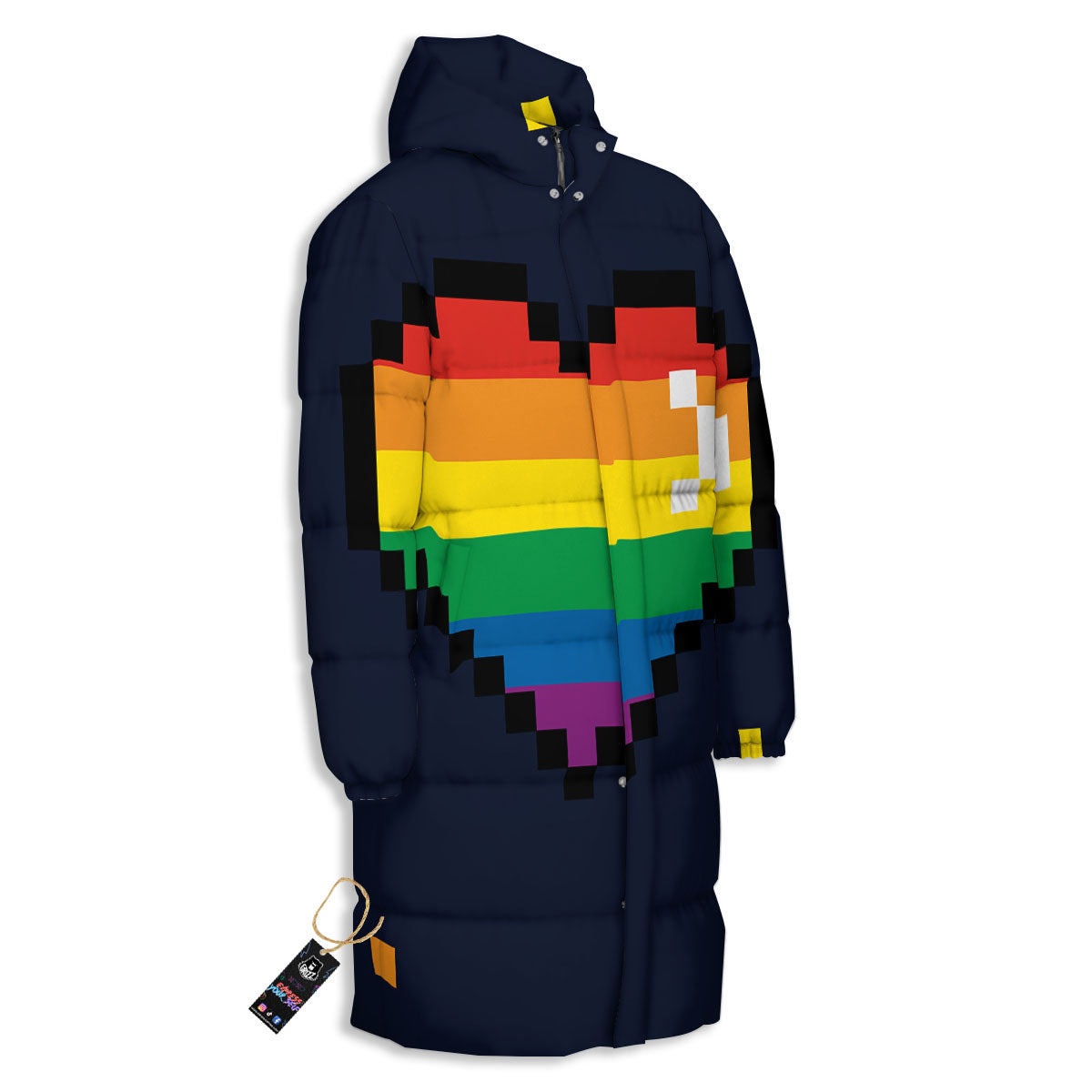 LGBT Pride 8 Bit Rainbow Pixel Heart Long Down Jacket-grizzshop