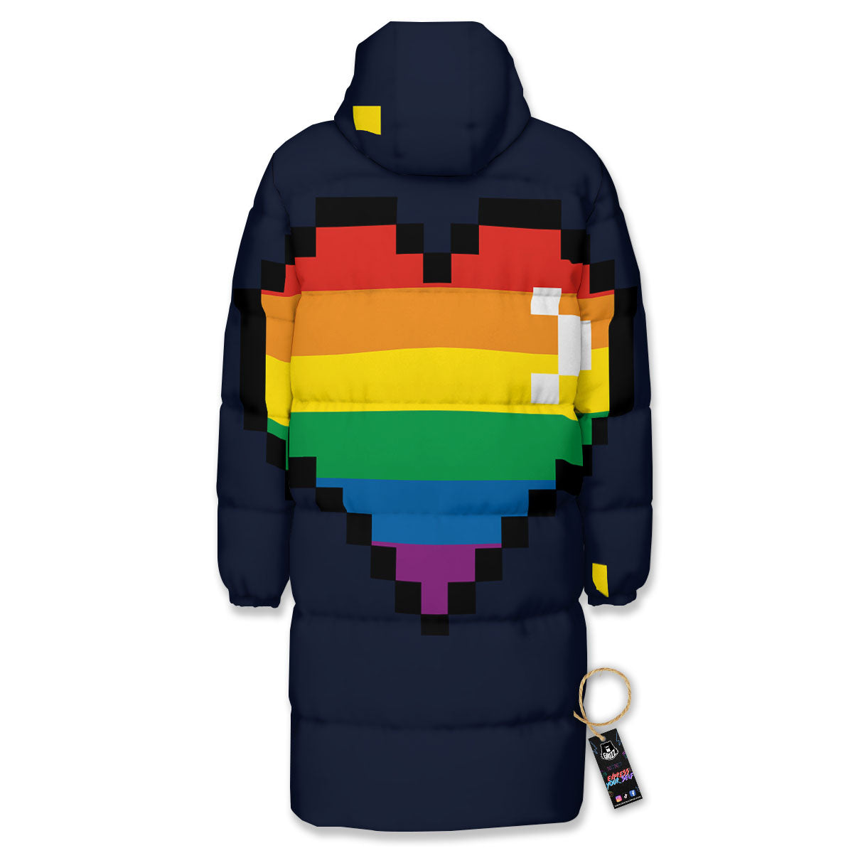 LGBT Pride 8 Bit Rainbow Pixel Heart Long Down Jacket-grizzshop