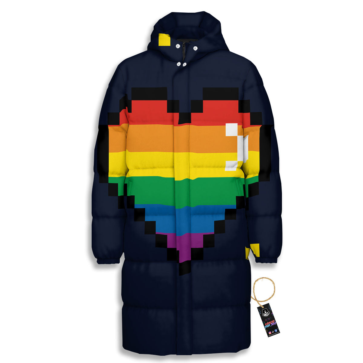 LGBT Pride 8 Bit Rainbow Pixel Heart Long Down Jacket-grizzshop