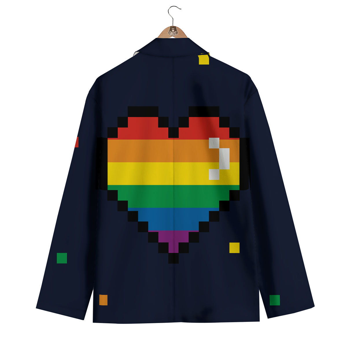 LGBT Pride 8 Bit Rainbow Pixel Heart Men's Blazer-grizzshop