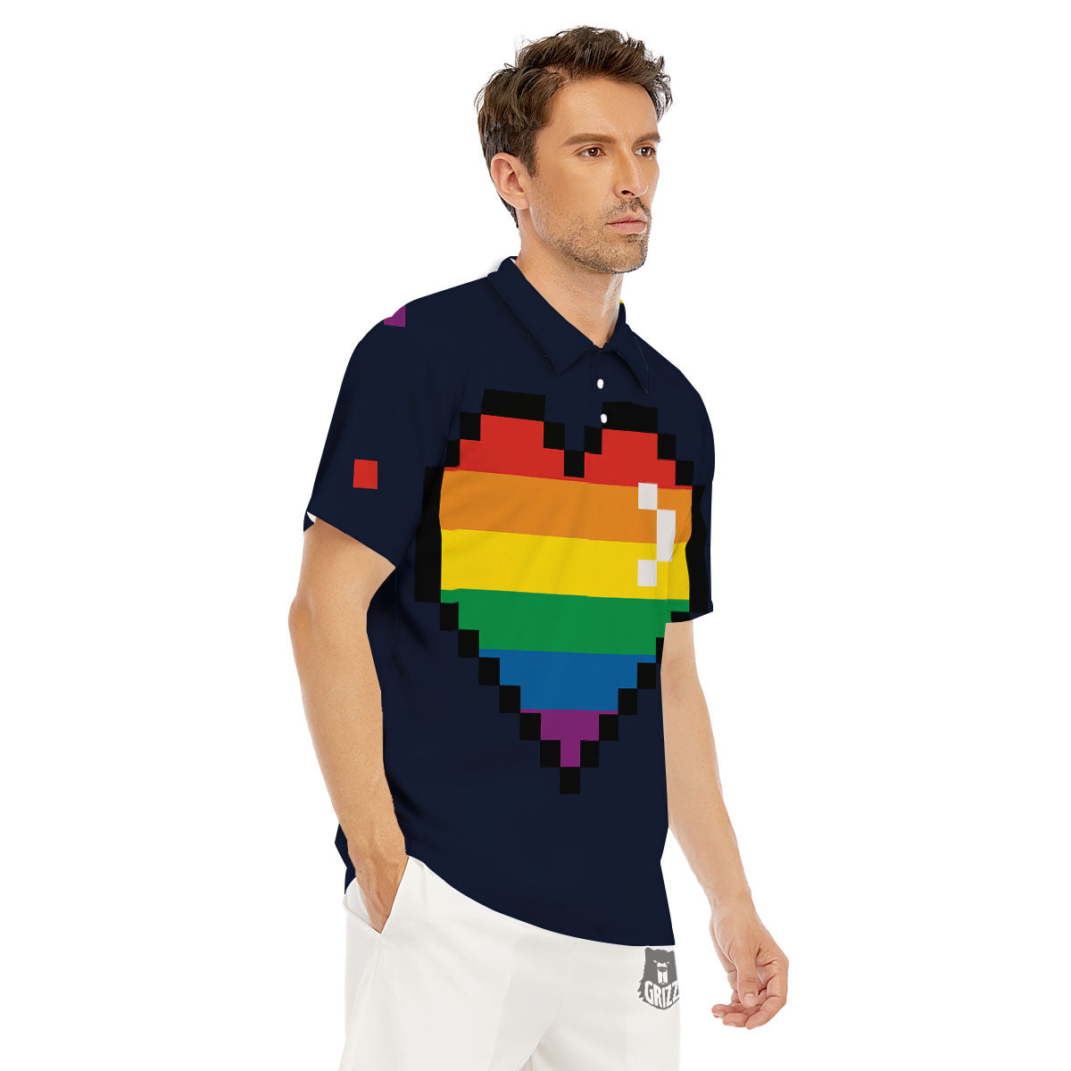 LGBT Pride 8 Bit Rainbow Pixel Heart Men's Golf Shirts-grizzshop