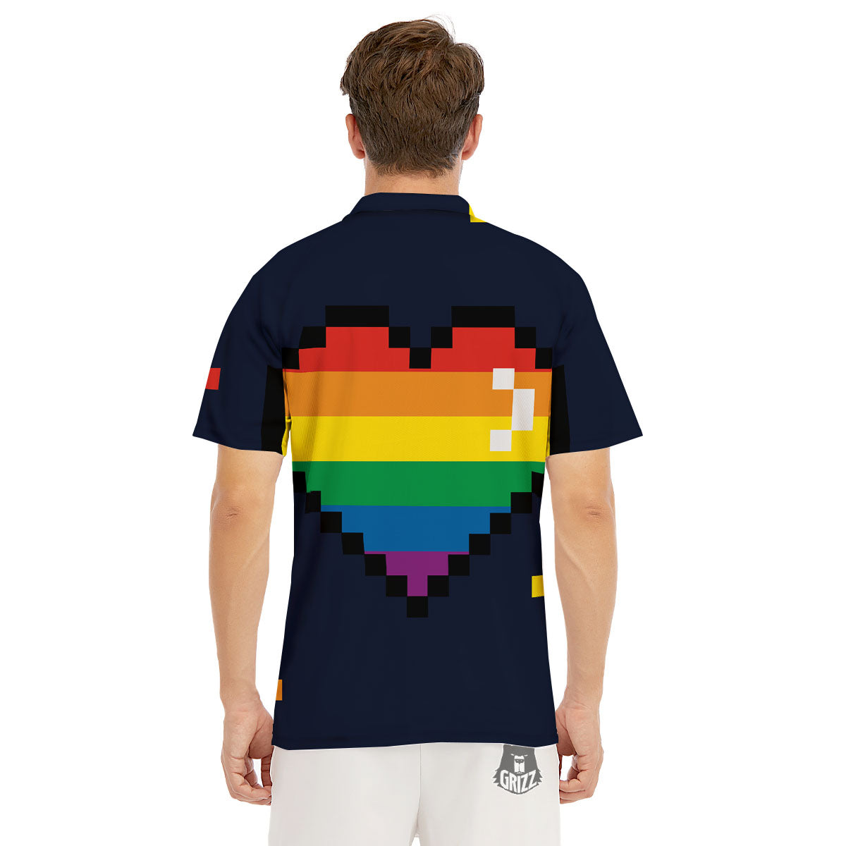 LGBT Pride 8 Bit Rainbow Pixel Heart Men's Golf Shirts-grizzshop