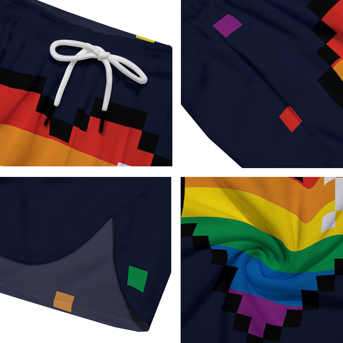 LGBT Pride 8 Bit Rainbow Pixel Heart Men's Running Shorts-grizzshop