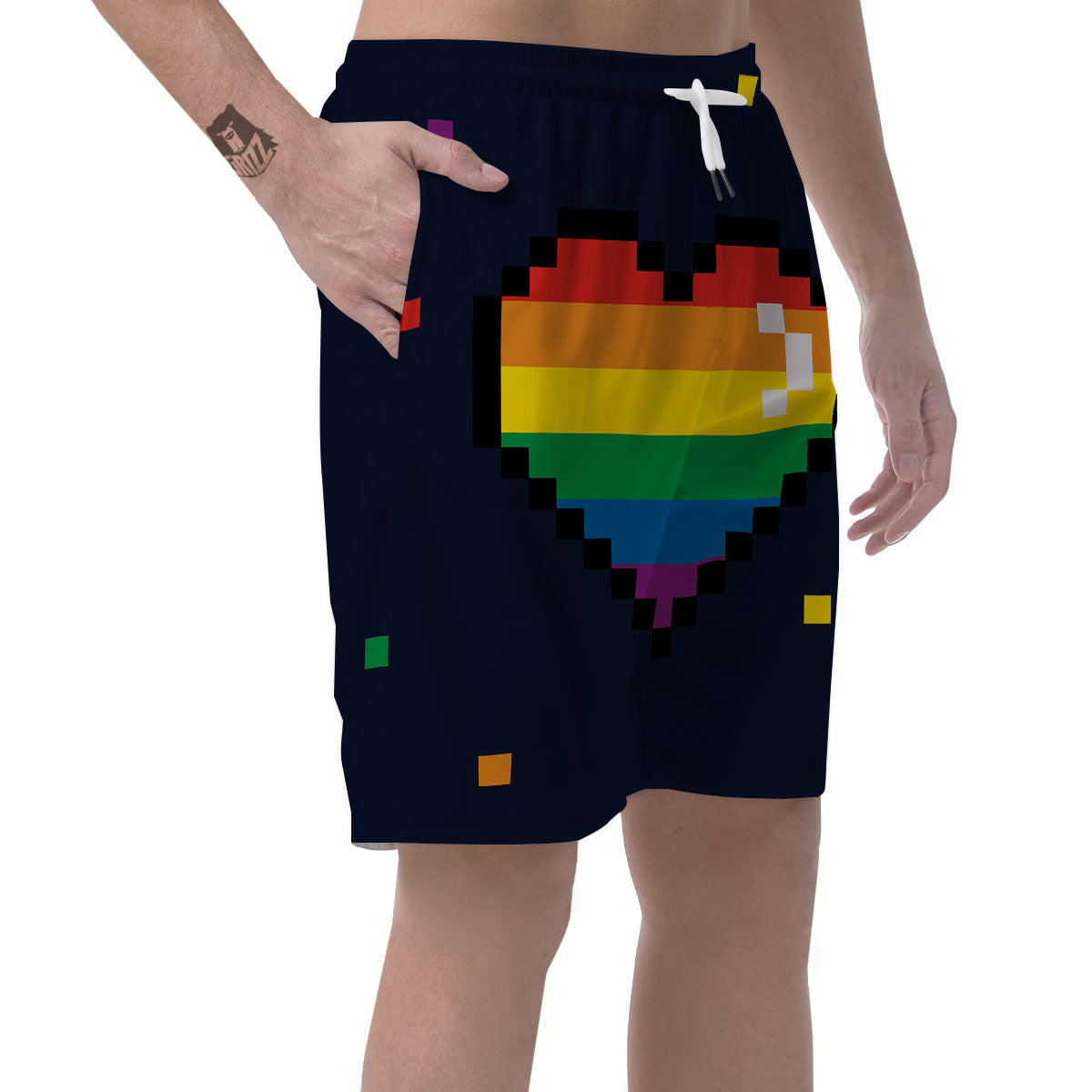 LGBT Pride 8 Bit Rainbow Pixel Heart Men's Shorts-grizzshop
