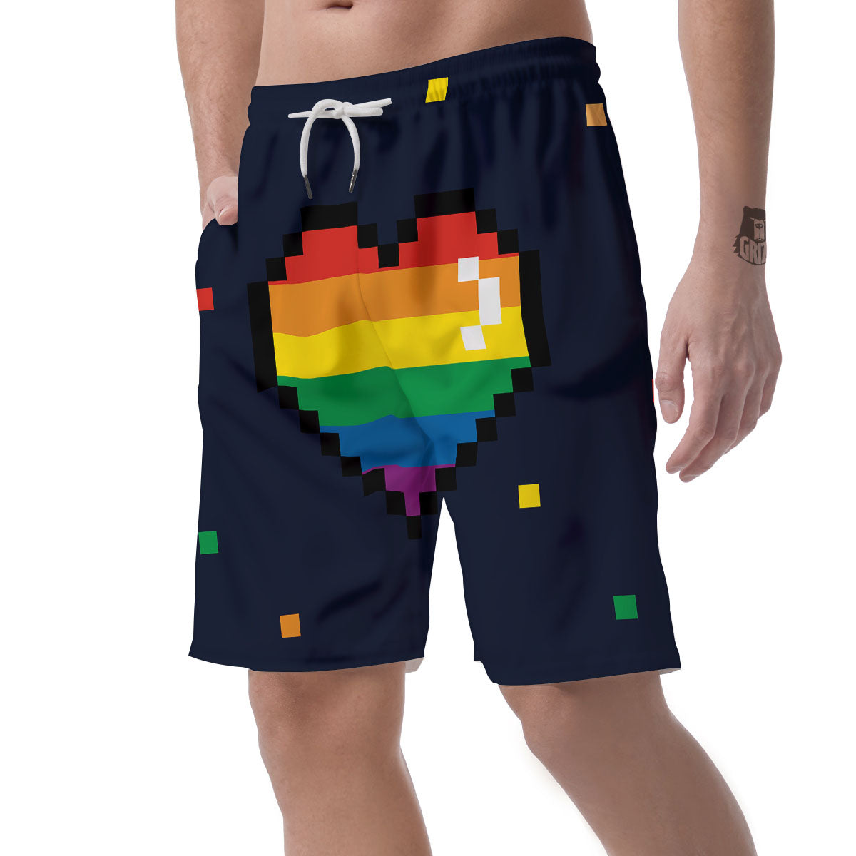LGBT Pride 8 Bit Rainbow Pixel Heart Men's Shorts-grizzshop