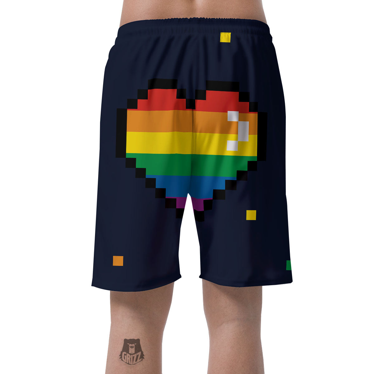 LGBT Pride 8 Bit Rainbow Pixel Heart Men's Shorts-grizzshop