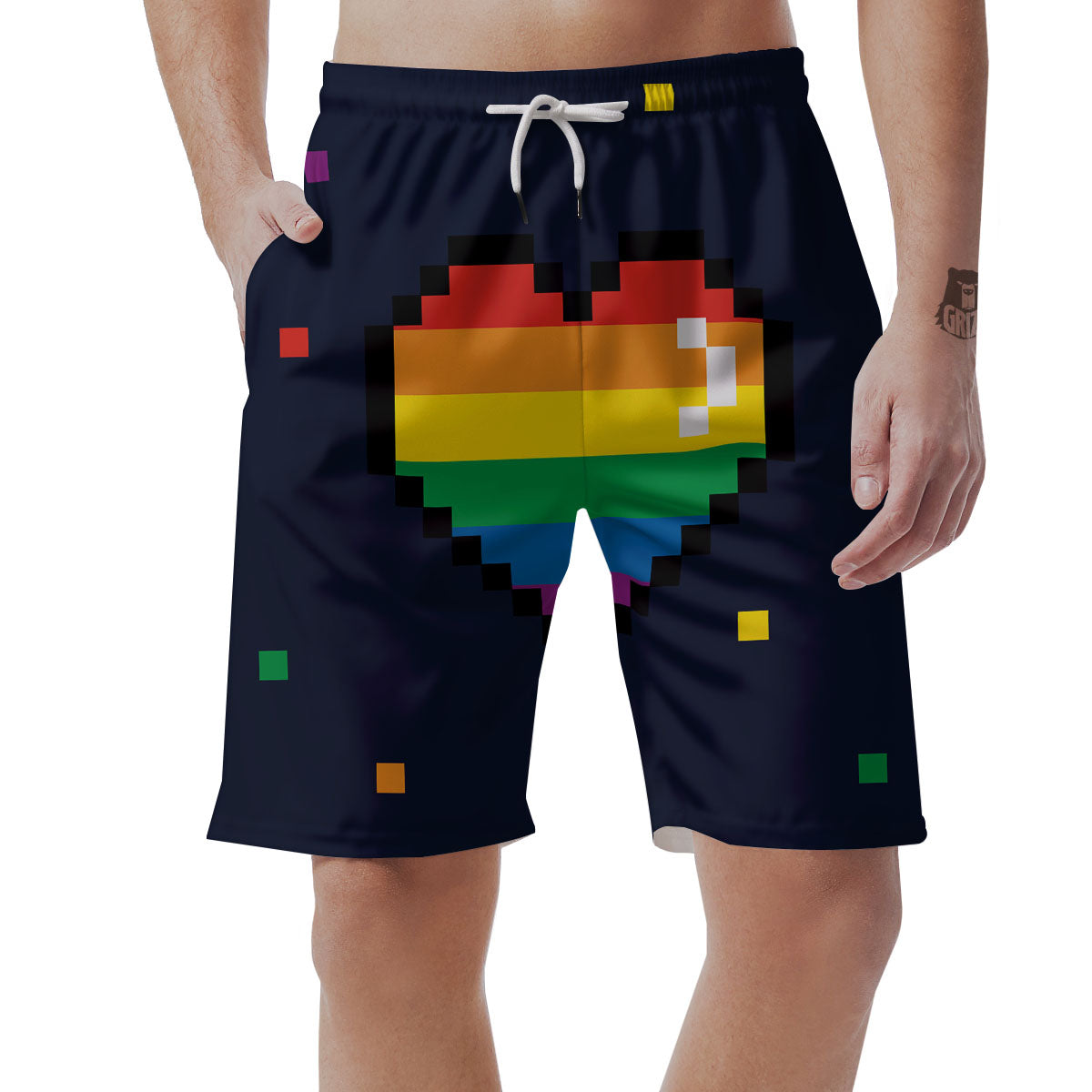 LGBT Pride 8 Bit Rainbow Pixel Heart Men's Shorts-grizzshop