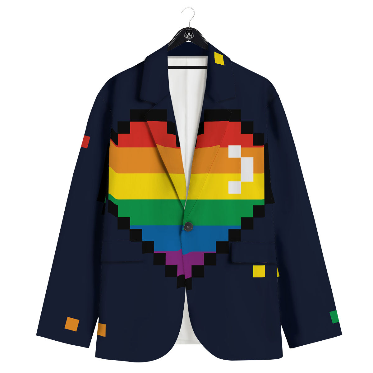 LGBT Pride 8 Bit Rainbow Pixel Heart Men's Sport Coat-grizzshop