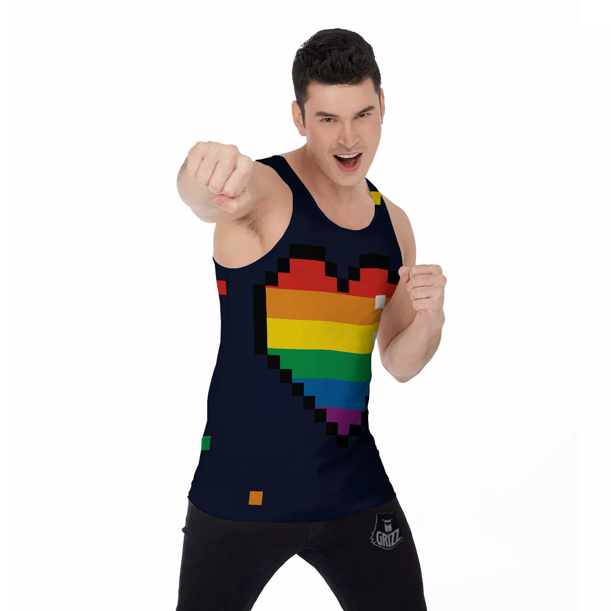 LGBT Pride 8 Bit Rainbow Pixel Heart Men's Tank Top-grizzshop
