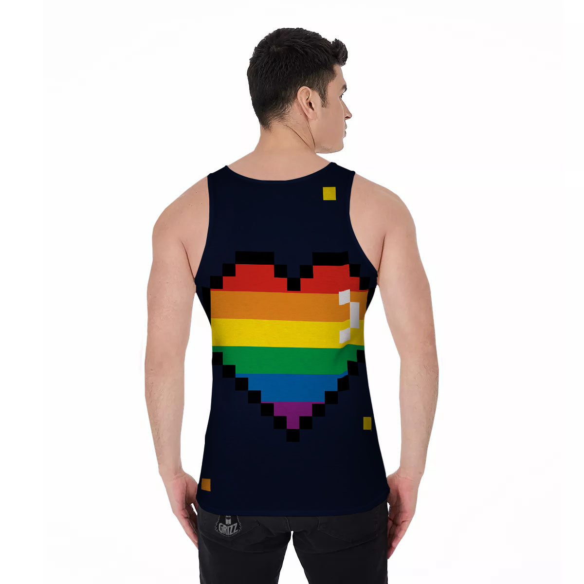 LGBT Pride 8 Bit Rainbow Pixel Heart Men's Tank Top-grizzshop