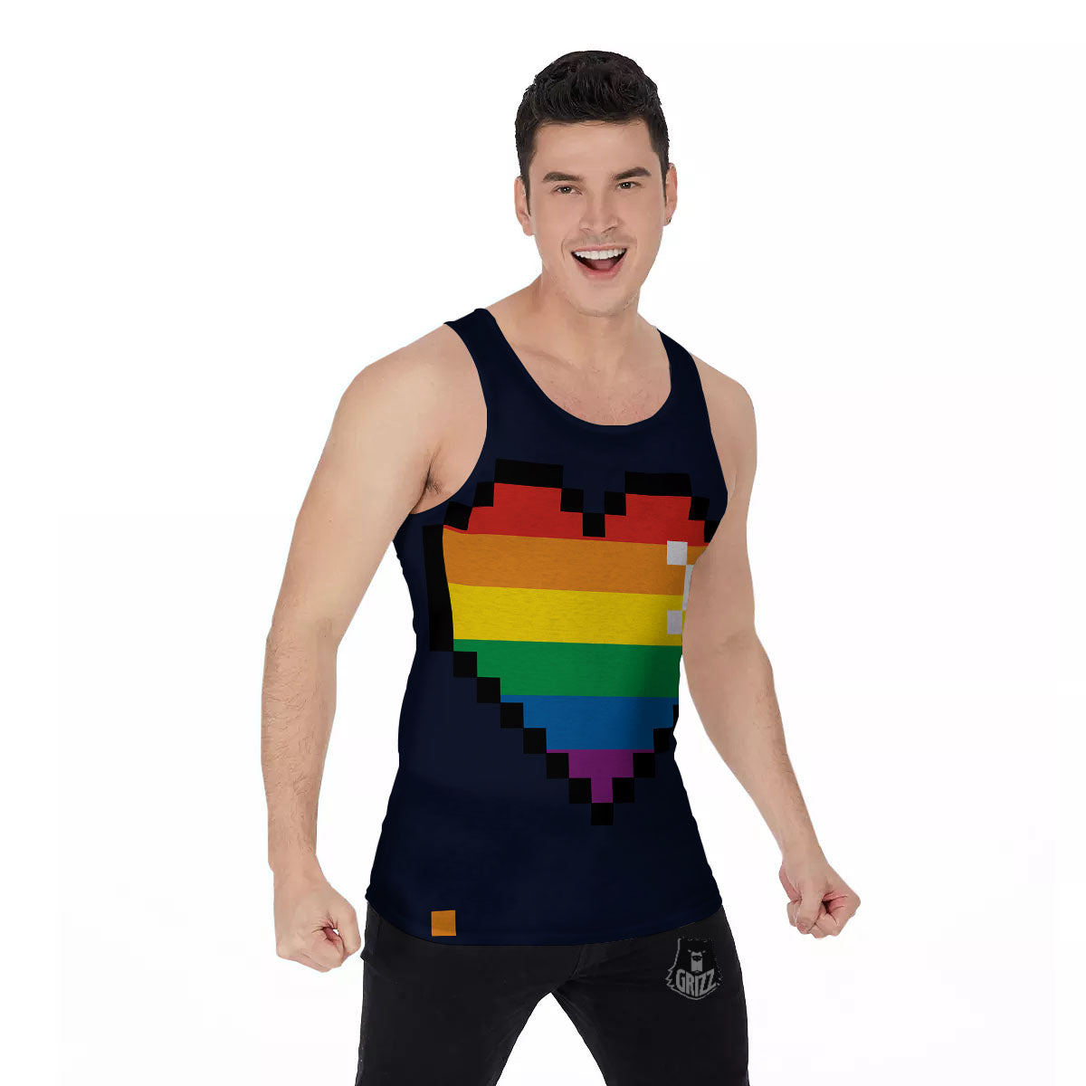 LGBT Pride 8 Bit Rainbow Pixel Heart Men's Tank Top-grizzshop