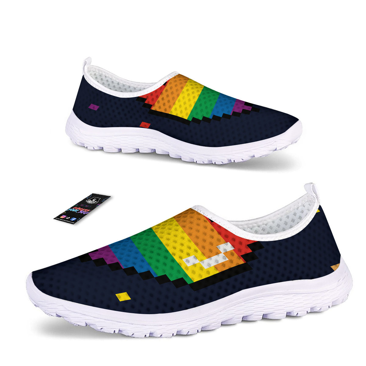 LGBT Pride 8 Bit Rainbow Pixel Heart Nurse Shoes-grizzshop