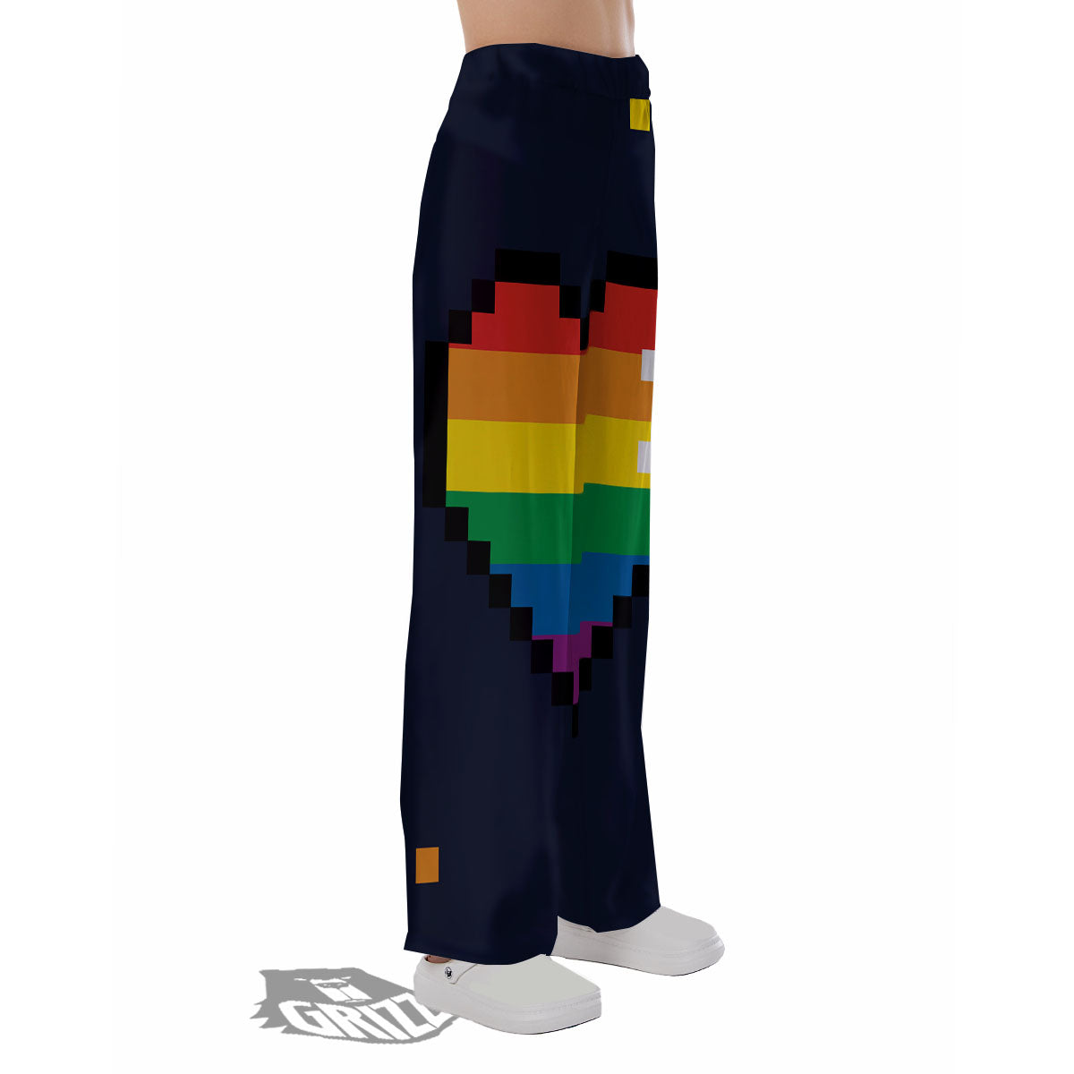 LGBT Pride 8 Bit Rainbow Pixel Heart Pajama Pants-grizzshop