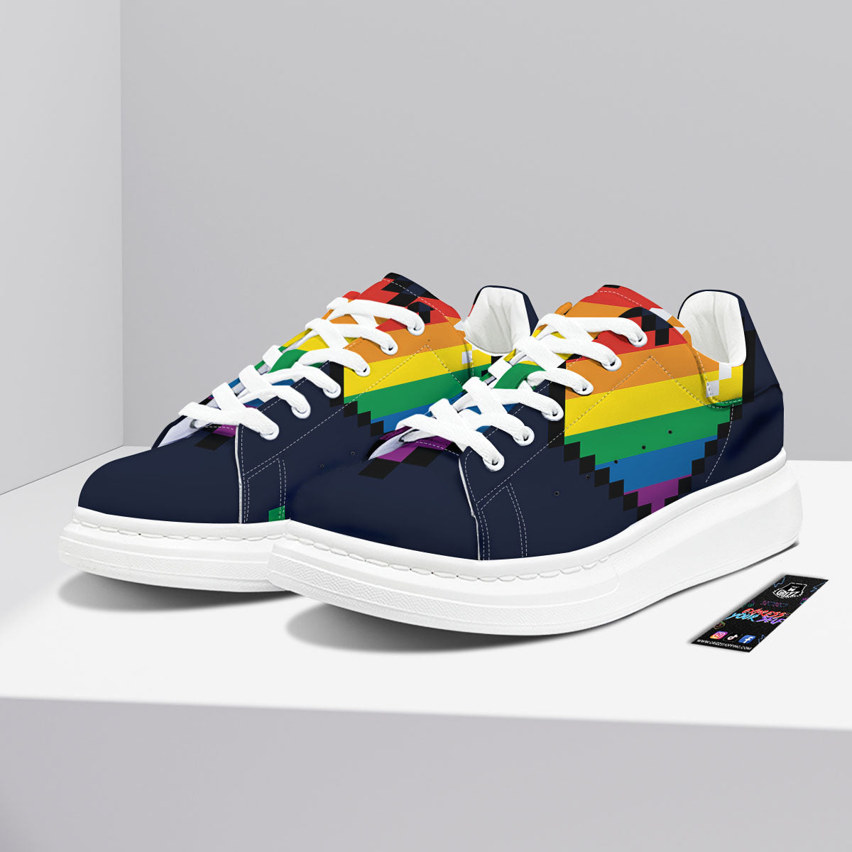 LGBT Pride 8 Bit Rainbow Pixel Heart Platform Shoes-grizzshop