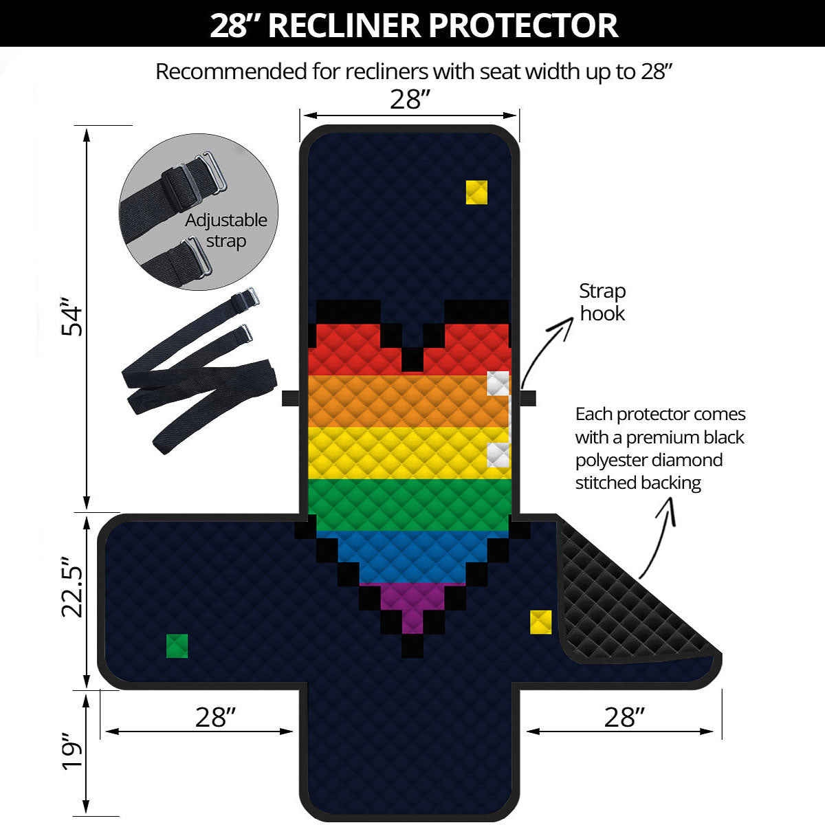 LGBT Pride 8 Bit Rainbow Pixel Heart Recliner Protector-grizzshop