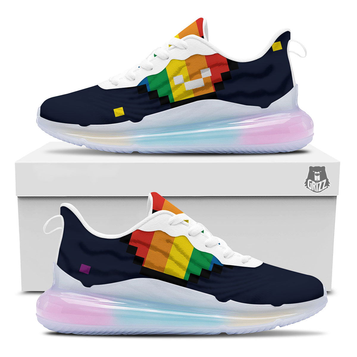 LGBT Pride 8 Bit Rainbow Pixel Heart Running Sneakers-grizzshop