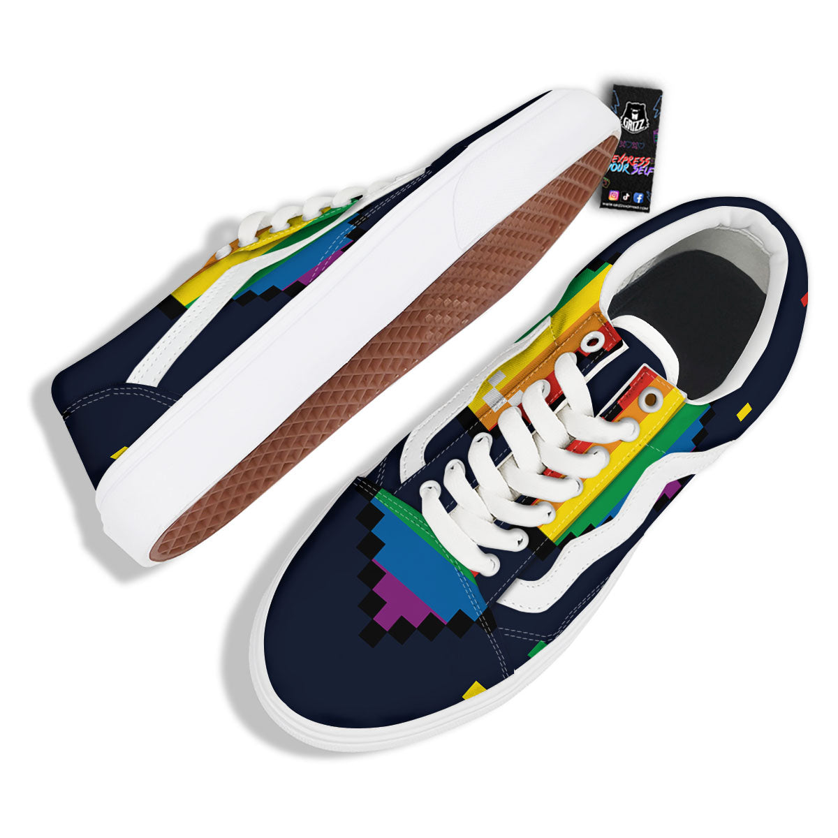 LGBT Pride 8 Bit Rainbow Pixel Heart Skate Shoes-grizzshop