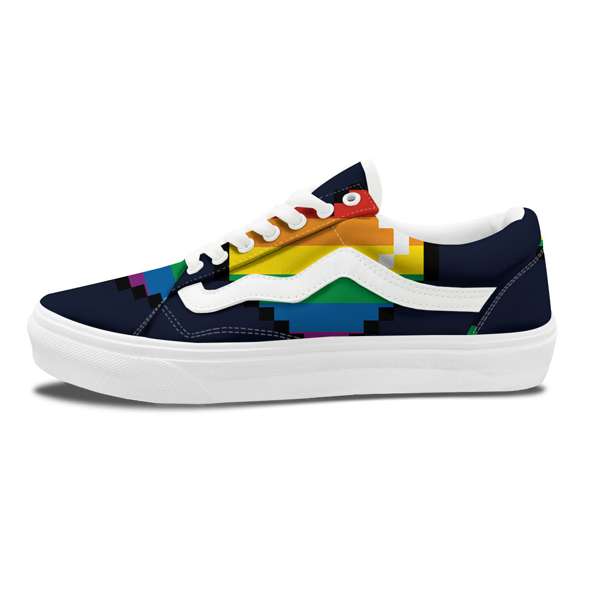 LGBT Pride 8 Bit Rainbow Pixel Heart Skate Shoes-grizzshop