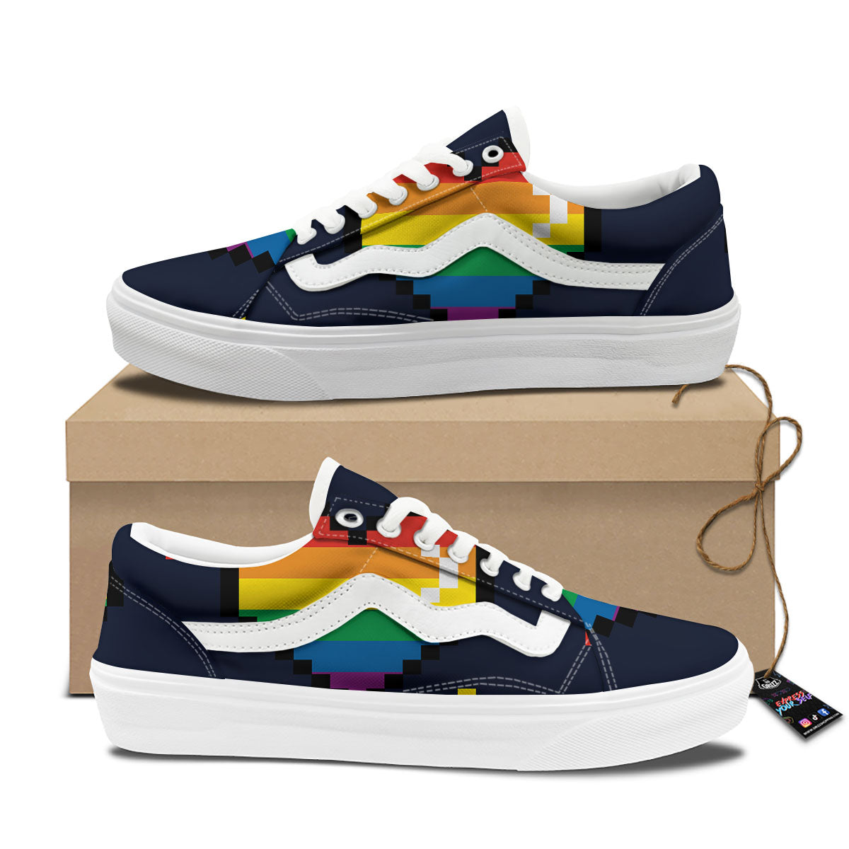 LGBT Pride 8 Bit Rainbow Pixel Heart Skate Shoes-grizzshop